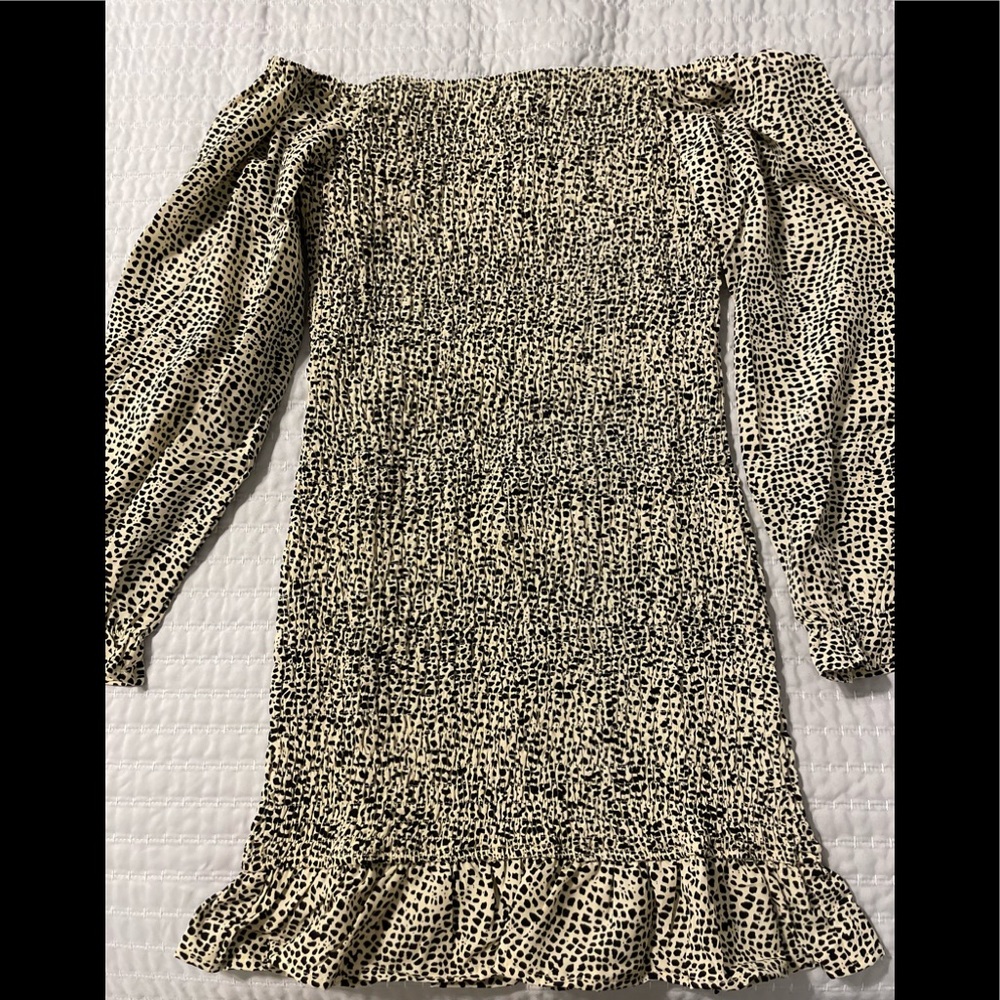 Ivory/Black smocked animal print dress